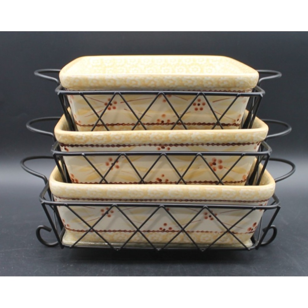 Temp-tations Old World Set of 3 Bakers w Wire Racks Trivets 1.5 2.0 2.5 Qt